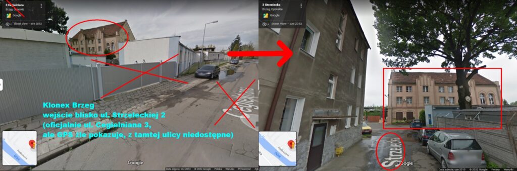 wejście do sali Klonex w Brzegu blisko ul. Strzeleckiej 2 (niedostępna od ul. Cegielnianej)