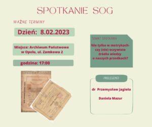 plakat spotkania genealogicznego Opole luty 2023