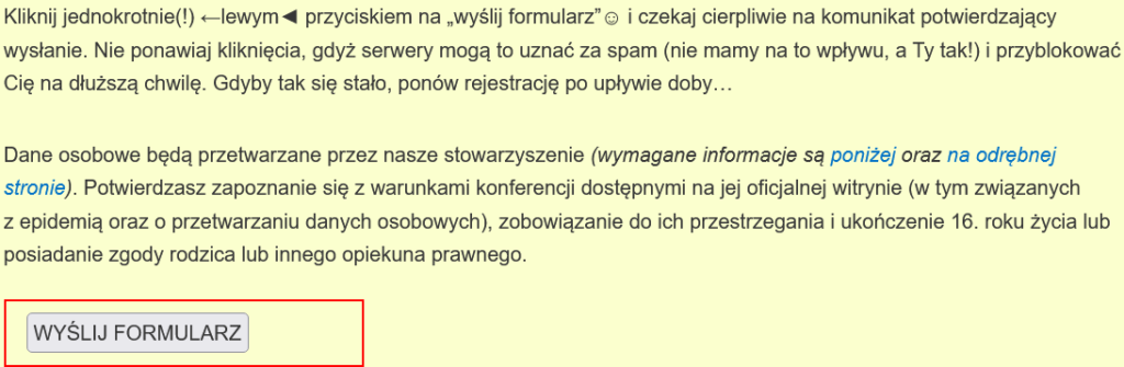 Przycisk wyślij klikamy JEDEN raz, żeby nie wpaść do spamu!