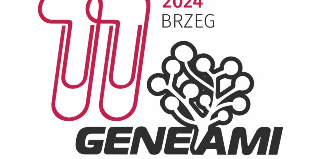 grafika JPG konferencji genealogicznej Geneami Brzeg 11 (2024), projekt: Paweł Szymański (dwa czerwone spinacze do papieru przypominające dwie arabskie jedynki tworzące liczbę jedenaście, obok zarys drzewa genealogicznego wyrastający spomiędzy liter EA w wyrazie GENEAMI z podpisem: konferencja genealogiczna)